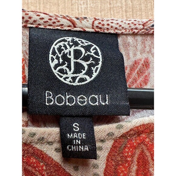 Bobeau Floral Boho Top S Beige Rust Rayon Blouse Lace Trim Cottagecore - Picture 3 of 9